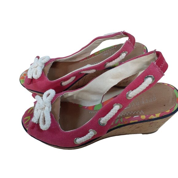 SPERRY TOP SIDER Womens Southport Wedges Peep Toe Slingback Sandals Pink Size 7M - Picture 3 of 7